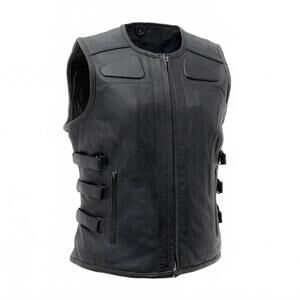 NEW FIRST MFG CO. women's katana motorcycle leather vest in black